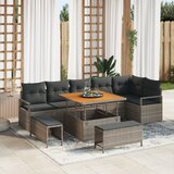 vidaXL 9-delni vrtni sofa set z blazinami siva poli ratan akacija | Shoptok.si