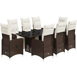 vidaXL Vrtna bistro garnitura 9-delna z blazinami rjav poli ratan, (21324104) | Shoptok.si