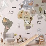  Foto tapeta - Pastel Map - Animals and Continents for Children\'s Room 350x256 Vodootporna | shoptok.hr