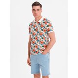 Ombre Cotton polo shirt with floral print - white | Shoptok.si