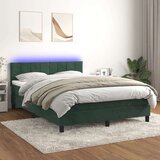vidaXL Box spring postelja z vzmetnico LED tem. zelena 140x1 | Shoptok.si