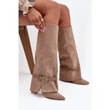 Boto Women's Slip-On Boots On Heel With Decorative Strap Beige Jolivine | shoptok.hr