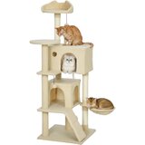 PawHut Mačje drevo 140 cm mačji stolp z visečo mrežo, lestvijo, jamo, plišastimi žogicami in sisalnimi stebrički, (5000238650) | Shoptok.si