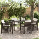 vidaXL 5-dijelni vrtni blagovaonski set s jastučićima Smeđe poli ratan, vrtni stol Crni 160x80x73 cm od kaljenog stakla | shoptok.hr