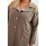 Kesi Włoski Plus Size women's coat shearling with wool and pockets fango | shoptok.hr