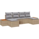 vidaXL Garnitura za vrt s jastučićima 6 kom Beige Poly Ratan Akacija | shoptok.hr