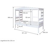 MID.YOU Postelja Lio, 90x200, Bor, Bela, Masivno | Shoptok.si