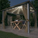 Sjenica sa zastorima i LED svjetlima 300 x 300 cm smeđe-siva | shoptok.hr