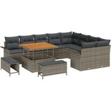  12-delni vrtni sedežni set z blazinami siva poli ratan acacia | Shoptok.si