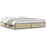 vidaXL Posteljni okvir sonoma hrast 200x200 cm inž. les in kovina, (21128848) | Shoptok.si
