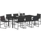 vidaXL 9-dijelni blagovaonski set s jastučićima, crna Textilene i čelik | shoptok.hr