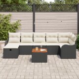 vidaXL 8-delna vrtna sedežna garnitura z blazinami Črna Poly Rattan | Shoptok.si
