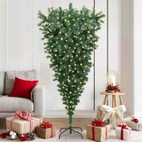 vidaXL Obrnjen umetni osvetljen božični drevesček Zelena 180 cm PVC | Shoptok.si