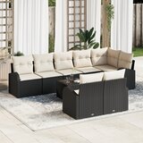 vidaXL 8-delni vrtni kavč set z blazinami rjavega Poly Rattana, 2-sedežni vrtni kavč z shrambo in blazinami črnega Poly Rattana | Shoptok.si