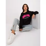 Fashionhunters Black-fuchsia hoodless sweatshirt with cotton