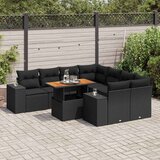Maison Chic Seti vrtnega pohištva - Vrtna garnitura - Vrtni pohištvo set 9-delna z blazinami črn poli ratan, (21803908) | Shoptok.si