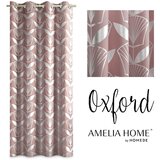 AmeliaHome Curtain FLORIS color powder pink printed theme vegetable style modern silver eyelets oxford 140x250 | shoptok.hr