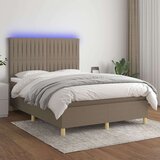  Krevet box spring s madracem LED smeđesivi 140x200 cm tkanina | shoptok.hr