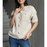 Gemre Beige women's sweater with short sleeves decorative buttons Shela | Shoptok.si