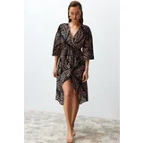 Trendyol Ethnic Patterned Midi Woven Flounce Beach Dress