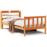 vidaXL Posteljni okvir z vzglavjem voščeno rjava 100x200 cm borovina | Shoptok.si