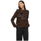 Vila Puloverji Bows Highneck Knit - Coffee Bean Kostanjeva Cene