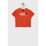 Tommy Hilfiger Otroška bombažna kratka majica oranžna barva | Shoptok.si