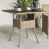 vidaXL Vrtna miza s stekleno ploščo bež 80x80x75 cm poli ratan | Shoptok.si