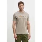 Alpha Industries Bombažna kratka majica Label moški, bež barva, 118502