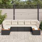 vidaXL Set vrtne garniture od 7 dijelova s jastučićima Crni poli ratan akacija | shoptok.hr