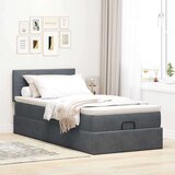 vidaXL Otomanski posteljni okvir z vzmetnico siv 90x200 cm žamet | Shoptok.si