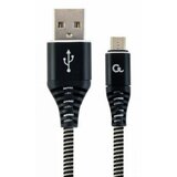 Gembird CC USB2B AMmBM 2M BW Premium cotton braided Micro USB charging data cable,2m, black white Cene