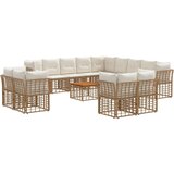  Set vanjskih sofa 14 pcs Prirodna i krema bijela Poliester - Prirodna i kremasto bijela sa stolom | shoptok.hr