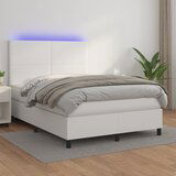 The Living Store Box spring postelja z vzmetnico LED bela 140x200cm umetno usnje - Box Spring Postelja, (21438832) Cene