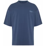 Trendyol Indigo Oversize 100% Cotton Crew Neck Minimal Text Printed T-Shirt