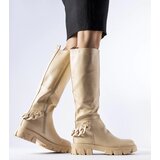 Gemre Beige flat boots with chain Armand | Shoptok.si