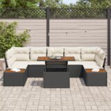 vidaXL 8-delni vrtni zofe set z blazinami Črn poli ratan | Shoptok.si