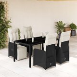 vidaXL Vrtna bistro garnitura 5-delna z blazinami črn poli ratan | Shoptok.si