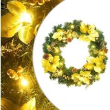  Božićni vijenac s LED svjetlima zeleni 60 cm PVC - Zelena i zlatna 1 1 Cijene
