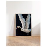 Wallxpert uramljena slika 115243, beli labud raširenih krila na crnoj pozadini, 50 x 70 cm, ram u boji prirodnog drveta Cene
