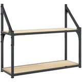 Maison Chic Stenska polica - Viseča Polica 2-nadstropna sonoma hrast 60x21x51 cm inž. les, (21793287) Cene