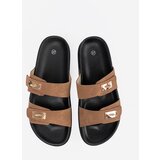 Shelvt Women's tan flip-flops with gold inserts | shoptok.hr