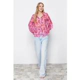 Trendyol Pink Floral Balloon Sleeve Chiffon Woven Shirt