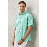 AC&Co / Altınyıldız Classics Men's Mint Comfort Fit Button-down Collar Linen Look 100% Cotton Flamed Short Sleeve Shirt. Cene