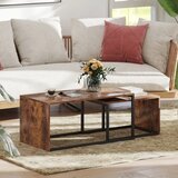  Set od 2 stolića za kavu stolića za sofu pomoćnih stolića iverica metal 90 x 48 x 42 cm/59 x 42 x 36 cm crna+smeđa | shoptok.hr