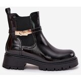 Boto Patent leather ankle boots lined with decorative strap black Vivessa | Shoptok.si
