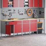 vidaXL Set delovnega omarice in kotiščnega mize, 5 delov, rdeč inženirski les, (22047376) | Shoptok.si
