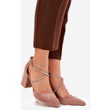 Boto Pumps With Pointed Toes And Decorated Straps On A Heel Dark Beige Verithas | Shoptok.si