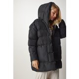  Women's Black Oversized Puffy Coat with Hood Cene