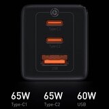 Baseus CCGP050101 GAN3 Pro
hitri polnilec, 2xUSB-C + USB, 65W, črn | Shoptok.si